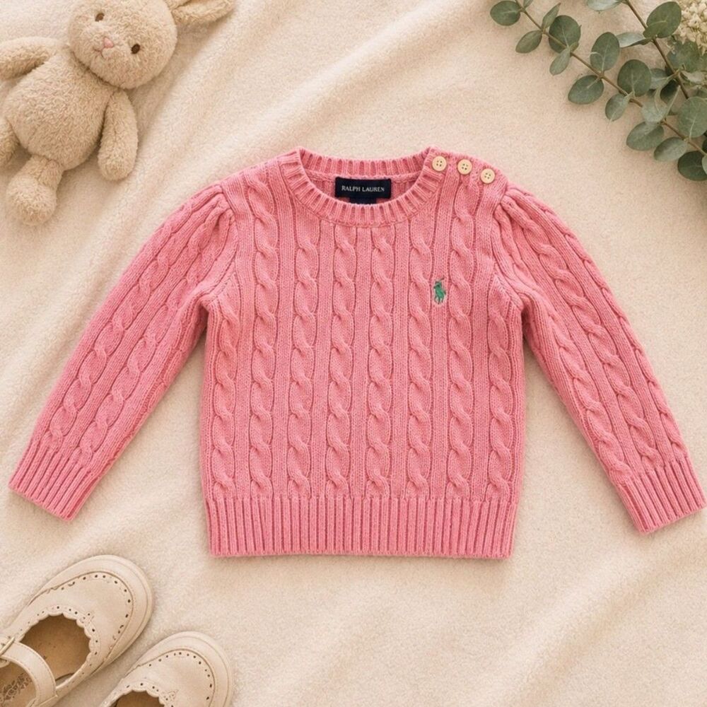 Polo Ralph Lauren Pink Cable Knit Sweater Toddler Girls 4T Pony Logo Preppy